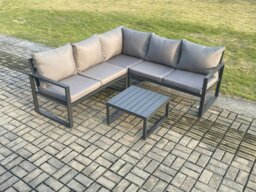 Rackhams Outdoor Garden Furniture Set Aluminium Lounge Sofa Square Coffee Table Sets Indoor Conservatory Set Dark Grey - thumbnail 1