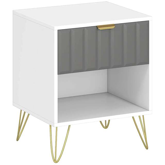 Rackhams Bedside Table Modern Bedside Cabinet with Drawer and Open Compartment, 45 x 40 x 55, White