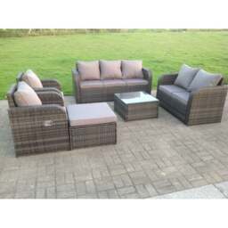Rackhams Rattan Garden Furniture Set Lounge Sofa Reclining Chair Love Seat 2 Seater Sofa Footstool Patio Outdoor Dark Grey - thumbnail 2