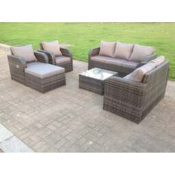 Rackhams Rattan Garden Furniture Set Lounge Sofa Reclining Chair Love Seat 2 Seater Sofa Footstool Patio Outdoor Dark Grey