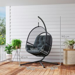 Rackhams Hanging Egg Chair with Stand, Cushions for Garden, Dark Grey - Dark Grey - Steel, Mesh Cloth, Polyester - 112L x 109W x 193H cm - thumbnail 5