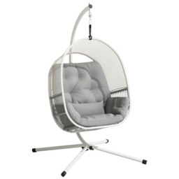 Rackhams Hanging Egg Chair with Stand, Cushions for Garden, Dark Grey - Dark Grey - Steel, Mesh Cloth, Polyester - 112L x 109W x 193H cm - thumbnail 6
