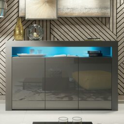 Rackhams Mex Furnitur Modern Sideboard 155cm – Matt Grey Body with Grey Gloss Doors Free LED Lights - 155 cm -  MDF/Chipboard - 1 - thumbnail 2
