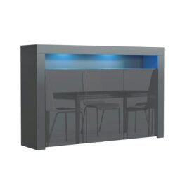 Rackhams Mex Furnitur Modern Sideboard 155cm – Matt Grey Body with Grey Gloss Doors Free LED Lights - 155 cm -  MDF/Chipboard - 1 - thumbnail 5