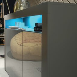 Rackhams Mex Furnitur Modern Sideboard 155cm – Matt Grey Body with Grey Gloss Doors Free LED Lights - 155 cm -  MDF/Chipboard - 1 - thumbnail 4