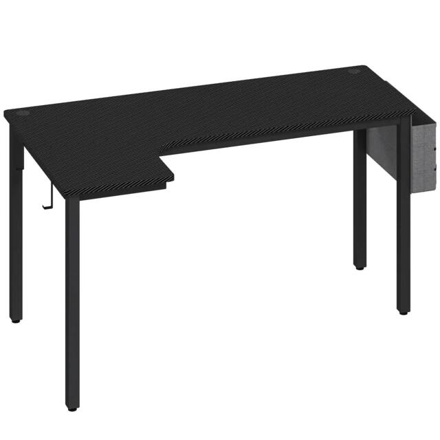 Rackhams L-Shaped Computer Gaming Desk with Fabric Bag, Hooks and Cable Management, 145 x 81 x 76cm - Black