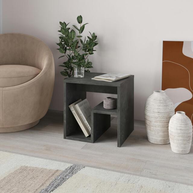 Rackhams Bon Square End Table Open Shelf Storage, G-Shaped Coffee Table 40x40cm Chipboard for Living Room Bedroom - Retro Grey - image 1