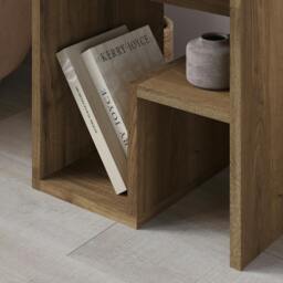 Rackhams Bon Square End Table Open Shelf Storage, G-Shaped Coffee Table 40x40cm Chipboard for Living Room Bedroom - Retro Grey - thumbnail 4