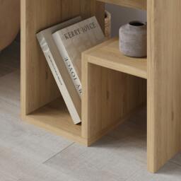 Rackhams Bon Square End Table Open Shelf Storage, G-Shaped Coffee Table 40x40cm Chipboard for Living Room Bedroom - Retro Grey - thumbnail 2