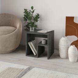 Rackhams Bon Square End Table Open Shelf Storage, G-Shaped Coffee Table 40x40cm Chipboard for Living Room Bedroom - Retro Grey - thumbnail 1