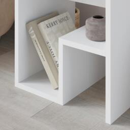 Rackhams Bon Square End Table Open Shelf Storage, G-Shaped Coffee Table 40x40cm Chipboard for Living Room Bedroom - Retro Grey - thumbnail 3
