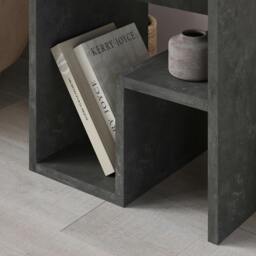 Rackhams Bon Square End Table Open Shelf Storage, G-Shaped Coffee Table 40x40cm Chipboard for Living Room Bedroom - Retro Grey - thumbnail 5