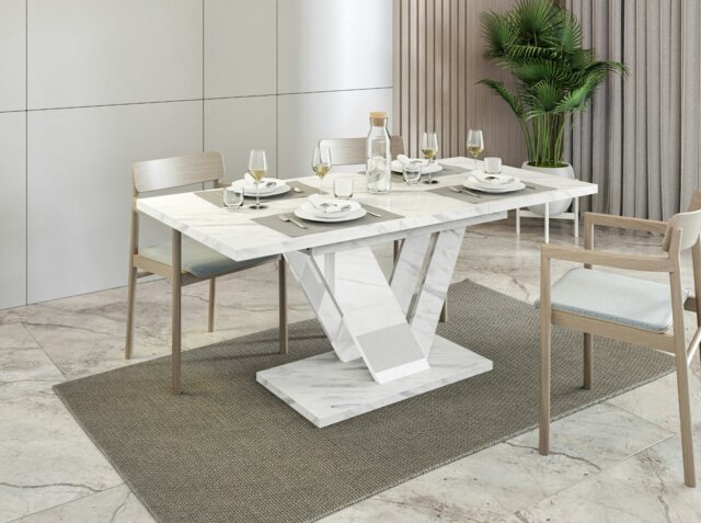 Rackhams Extendable Dining Table for 6 People DUBAI White Bianco Marble - image 1