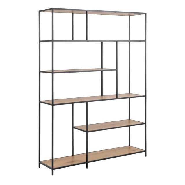 Rackhams Seaford  Bookcase 5 Shelves in Black and Oak - 1 - Black and Natural - Wood - image 1