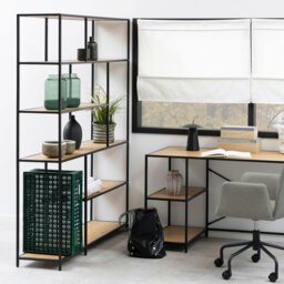 Rackhams Seaford  Bookcase 5 Shelves in Black and Oak - 1 - Black and Natural - Wood - thumbnail 4