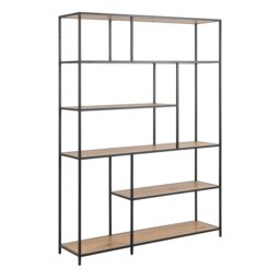 Rackhams Seaford  Bookcase 5 Shelves in Black and Oak - 1 - Black and Natural - Wood