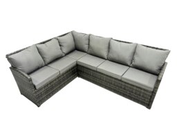 Rackhams 11 Seat Poly Rattan Outdoor Patio Dining Table Corner Sofa Set with 3 Stool 2 Chairs for Garden Backyard Dark Grey Mixed - thumbnail 3