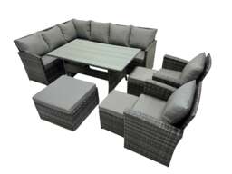 Rackhams 11 Seat Poly Rattan Outdoor Patio Dining Table Corner Sofa Set with 3 Stool 2 Chairs for Garden Backyard Dark Grey Mixed - thumbnail 2