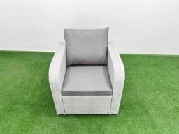 Rackhams 6-Seater Light Grey PE Rattan Sofa Set - Outdoor/Indoor Reclining Chair, Rectangular Coffee Table, 2 Footstools, 2 Side Tables - thumbnail 4