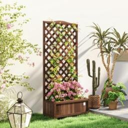 Rackhams Garden Wooden Planter Box with Trellis Flower Raised Bed Brown - Dark Brown