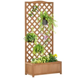 Rackhams Garden Wooden Planter Box with Trellis Flower Raised Bed Brown - Dark Brown - thumbnail 2