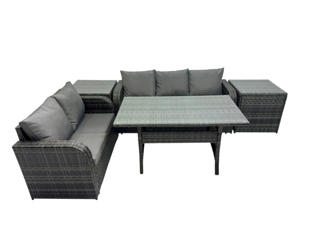Rackhams 5 Seat Outdoor Wicker PE Rattan Garden Furniture Set Dining Table Sofa Sets with 2 Side Tables Dark Grey Mixed - image 1