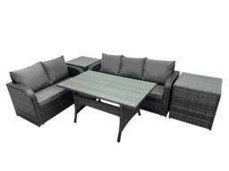 Rackhams 5 Seat Outdoor Wicker PE Rattan Garden Furniture Set Dining Table Sofa Sets with 2 Side Tables Dark Grey Mixed - thumbnail 2