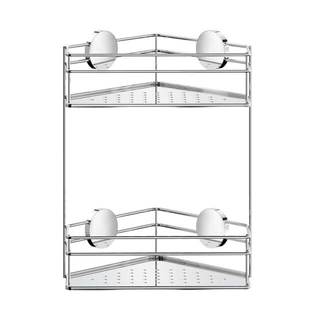 Rackhams Polished Chrome Stainless Steel Double Corner Shower Basket Self Adhesive Wall Mounted - image 1