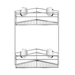 Rackhams Polished Chrome Stainless Steel Double Corner Shower Basket Self Adhesive Wall Mounted - thumbnail 1