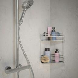 Rackhams Polished Chrome Stainless Steel Double Corner Shower Basket Self Adhesive Wall Mounted - thumbnail 2