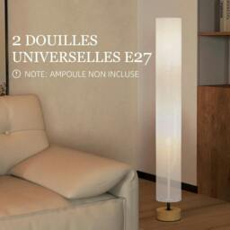 "Rackhams Floor Lamp for Living Room, 47"" Modern Standing Lamp with Linen Shade, Wooden Base, Grey" - thumbnail 4