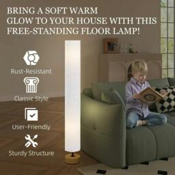 "Rackhams Floor Lamp for Living Room, 47"" Modern Standing Lamp with Linen Shade, Wooden Base, Grey" - thumbnail 6