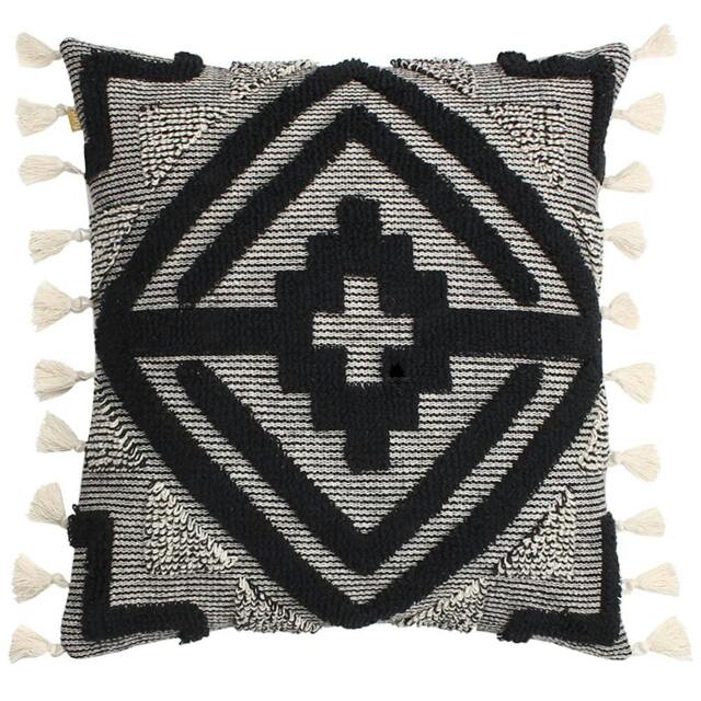 Rackhams Kalai Tufted Tassel Cushion Cover - Black - 45cm x 45cm - Black - 100% Mixed - image 1