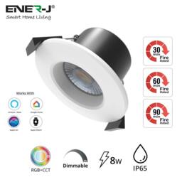 Rackhams 8W WiFi Fire Rated LED Downlight, IP65 Bathroom Ceiling Light, RGB CCT Adjustable, Dimmable, Voice & App Control - thumbnail 2