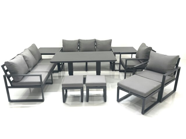 Rackhams Garden Sofa Set Aluminium Furniture Rising Dining Tabe Set with 2 Chair 3 Footstools 2 Side Tables Dark Grey - image 1