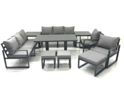 Rackhams Garden Sofa Set Aluminium Furniture Rising Dining Tabe Set with 2 Chair 3 Footstools 2 Side Tables Dark Grey - thumbnail 1