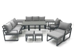 Rackhams Garden Sofa Set Aluminium Furniture Rising Dining Tabe Set with 2 Chair 3 Footstools 2 Side Tables Dark Grey - thumbnail 2