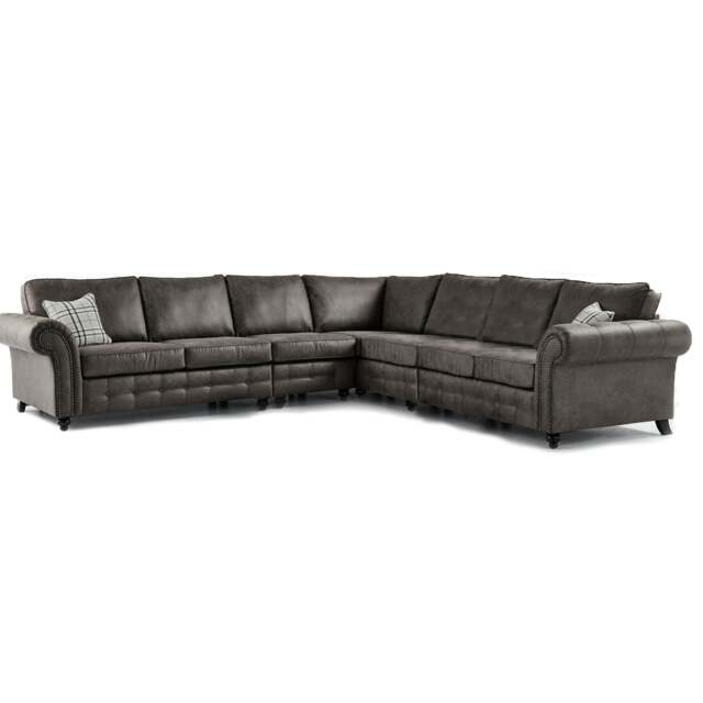 Rackhams Oakland Large 7 Seater Leather Corner Sofa Chesterfield Style - Charcoal - image 1