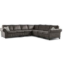 Rackhams Oakland Large 7 Seater Leather Corner Sofa Chesterfield Style - Charcoal - thumbnail 1