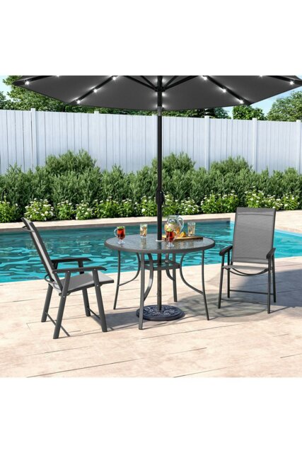 Rackhams 2 Person Patio Garden Dining Set With LED Umbrella & Folding Chairs - image 1