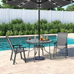 Rackhams 2 Person Patio Garden Dining Set With LED Umbrella & Folding Chairs - thumbnail 2