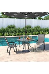 Rackhams 2 Person Patio Garden Dining Set With LED Umbrella & Folding Chairs - thumbnail 1
