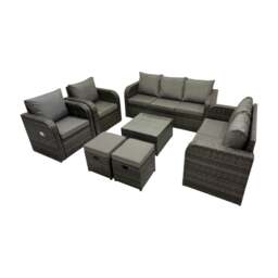 Rackhams 3 Seater Sofa Reclining Chair Coffee Table Set Rattan Garden Outdoor Furniture Set with 2 Small Stool Dark Grey Mixed - thumbnail 2