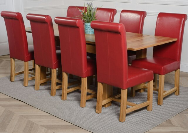 Rackhams Richmond Medium Oak Extendable Dining Table with Washington Leather Chairs - 8 chairs - Burgundy - image 1