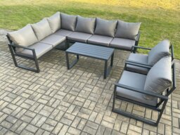 Rackhams Aluminium Garden Furniture Set Outdoor Indoor Lounge Corner Sofa 2 Pcs Chair Oblong Coffee Table Sets Dark Grey 8 Seater - thumbnail 1
