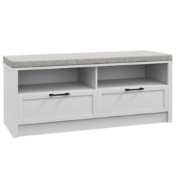 Rackhams Shoe Bench with Removable Cushion, Open Compartments and Drawers - White - thumbnail 2