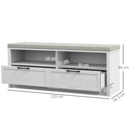 Rackhams Shoe Bench with Removable Cushion, Open Compartments and Drawers - White - thumbnail 3