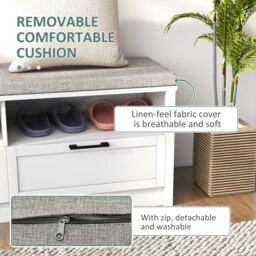 Rackhams Shoe Bench with Removable Cushion, Open Compartments and Drawers - White - thumbnail 5