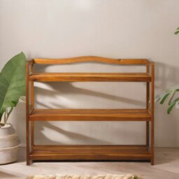 Rackhams 3-Tier Wooden Vertical Shoe Rack With Hanging Hooks Brown - thumbnail 6