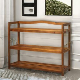 Rackhams 3-Tier Wooden Vertical Shoe Rack With Hanging Hooks Brown - thumbnail 5